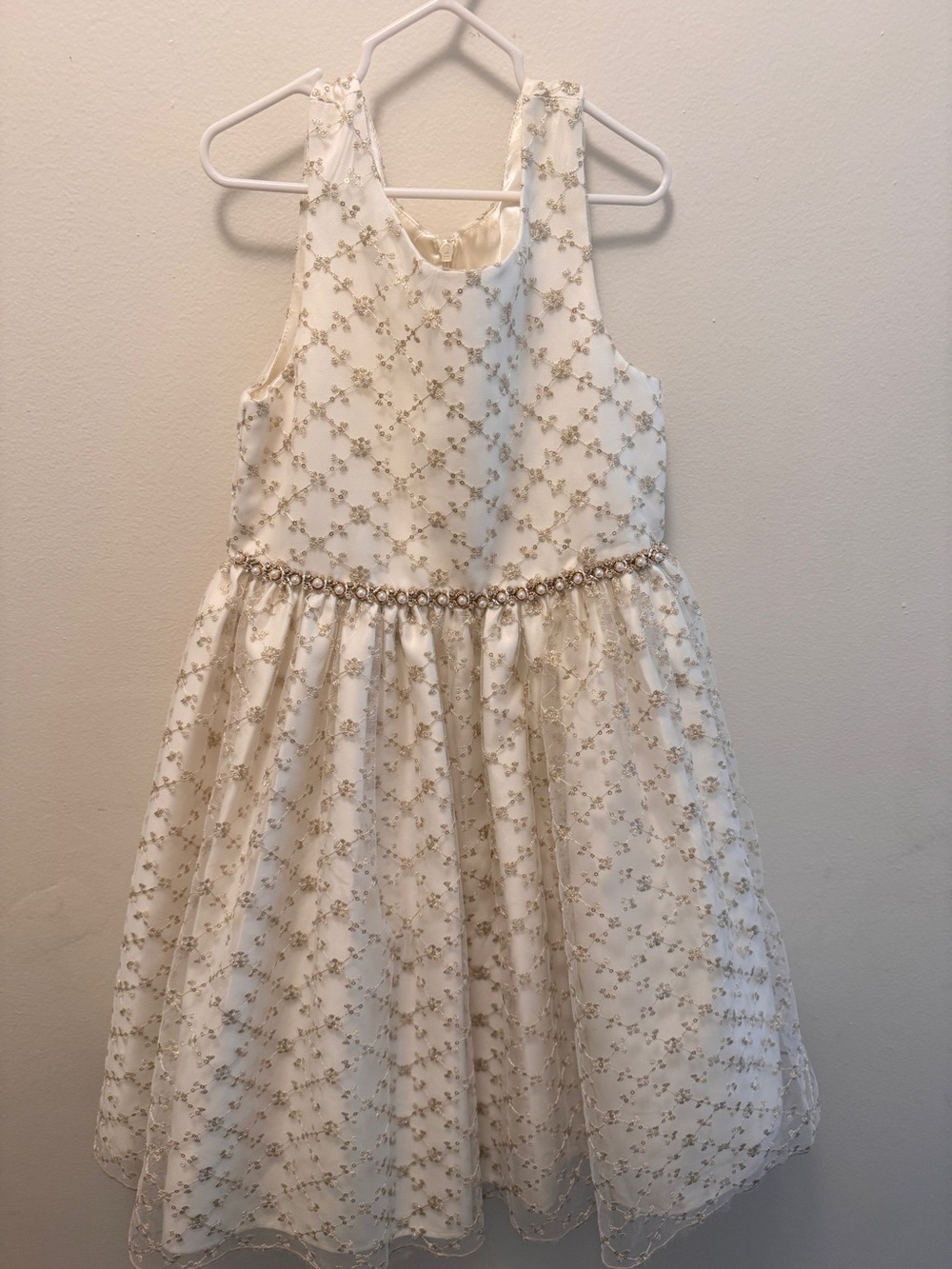 Ivory Sparkle Girls' Dress with Beaded Waist